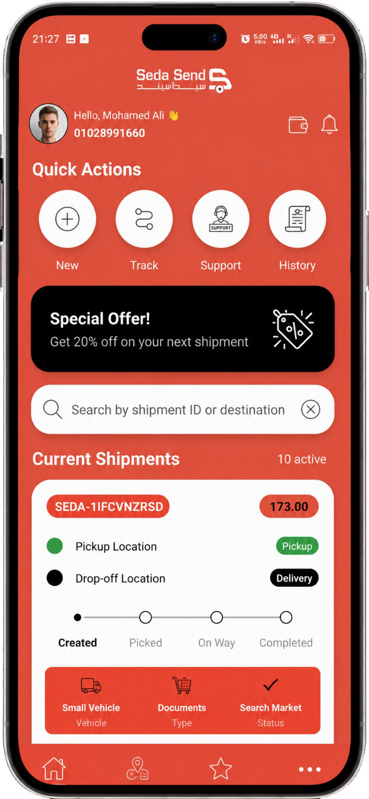 SedaSend mobile application mockup